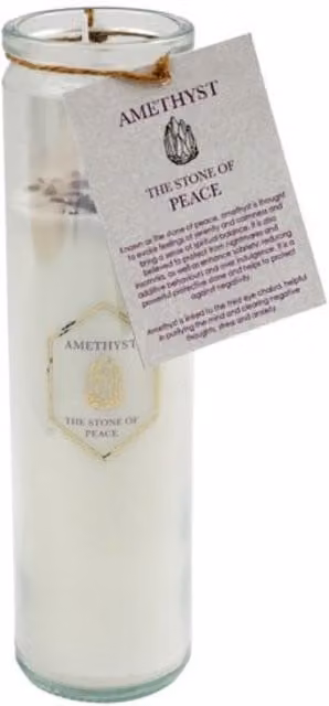 KDMK Lavender Tube Candle with Amethyst Crystals in Beige and Silver Glass