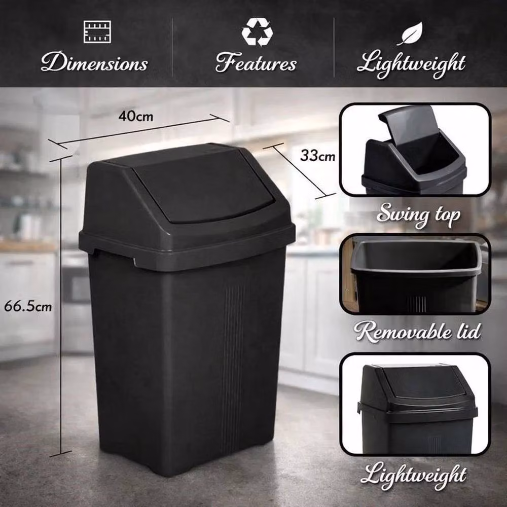 PAWNORA 50 Litre Plastic Swing Lid Kitchen Bin, Black – 2