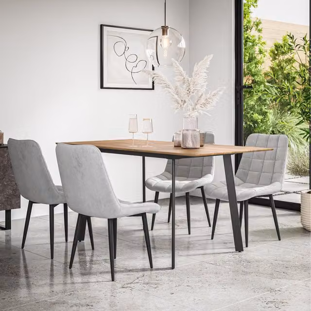 More4Homes Haydon Extending Oak Effect Dining Table Set with 6 Grey Nova Velvet Chairs, W/D/H: 120 x 80 x 76 cm