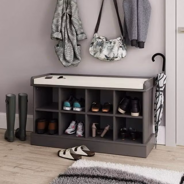 FORGEVIO Kempton Grey Hallway Shoe Storage Bench Seat Unit