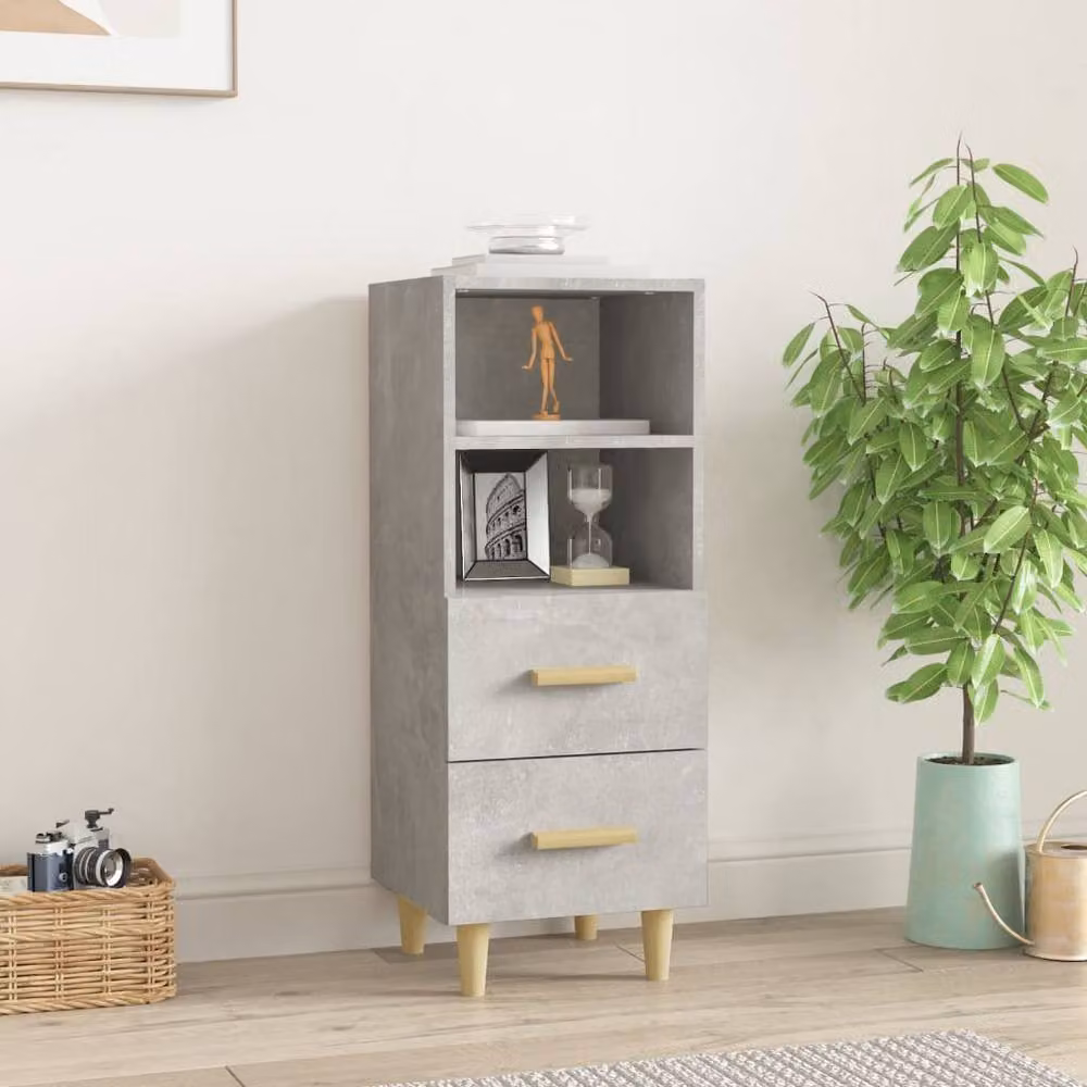 Berkfield Home Sideboard in Concrete Grey, Engineered Wood, W/D/H: 34.5 x 34 x 90 cm – 2