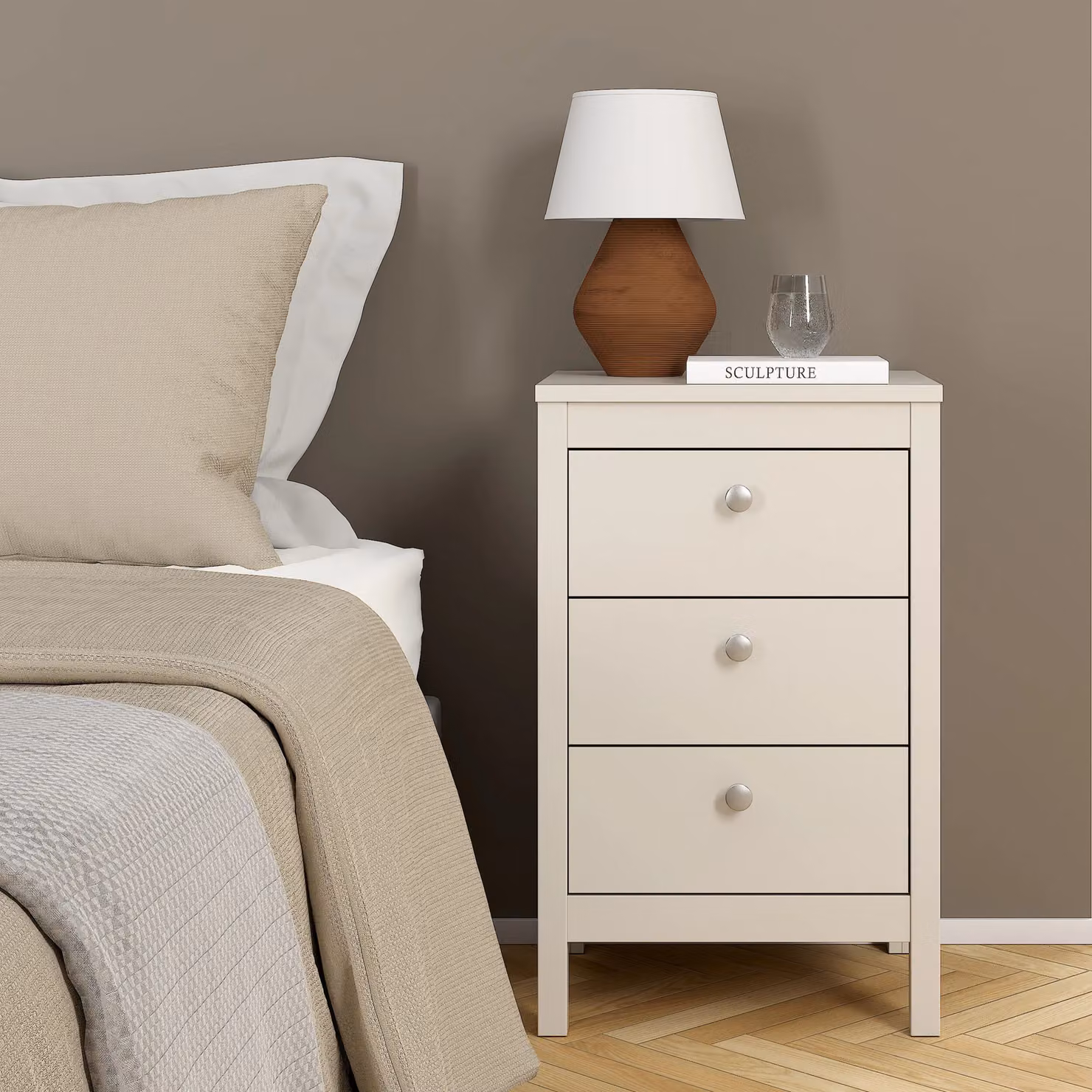 Furniture To Go Madrid 3-Drawer Bedside Table in Beige Cashmere – 2