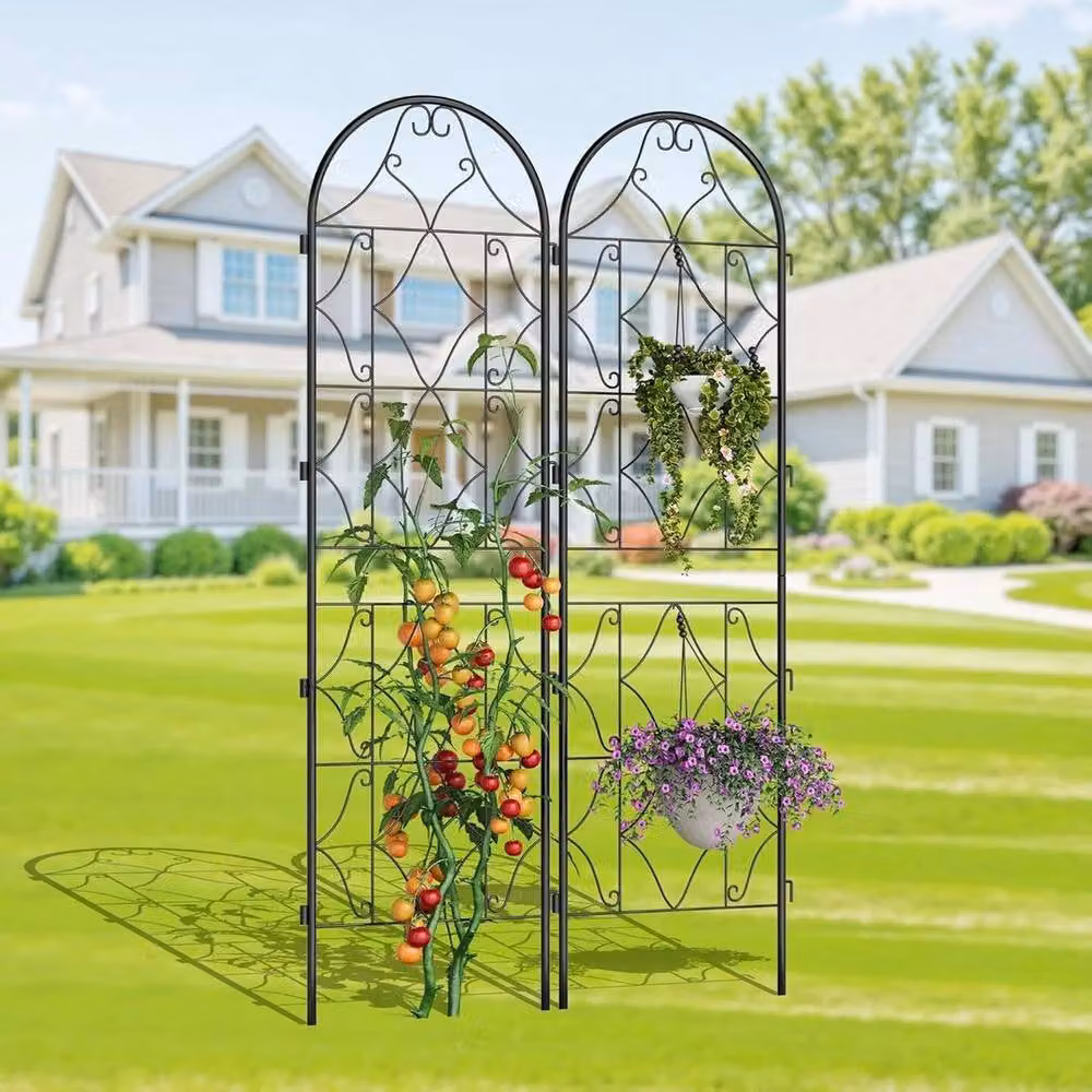 KORVIXA 2-Panel Metal Decorative Garden Trellis in Black, W/H: 100 x 100 cm – 3