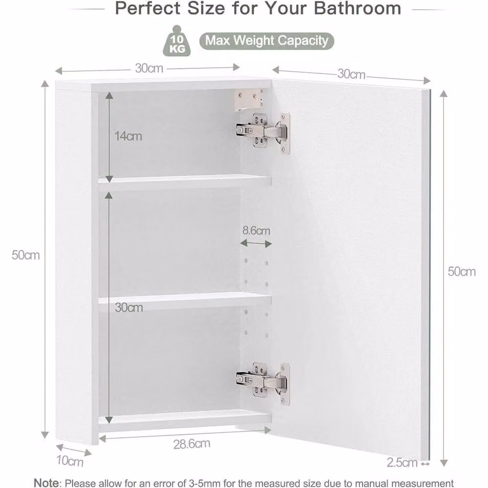 NESTLUNE White Single Door Bathroom Mirror Cabinet with Internal Shelves, W: 30 cm, H: 50 cm – 2