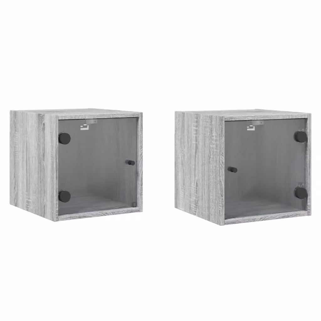 Berkfield Home Set of 2 Grey Sonoma Bedside Cabinets with Glass Doors, W/D/H: 35 x 37 x 35 cm – 2