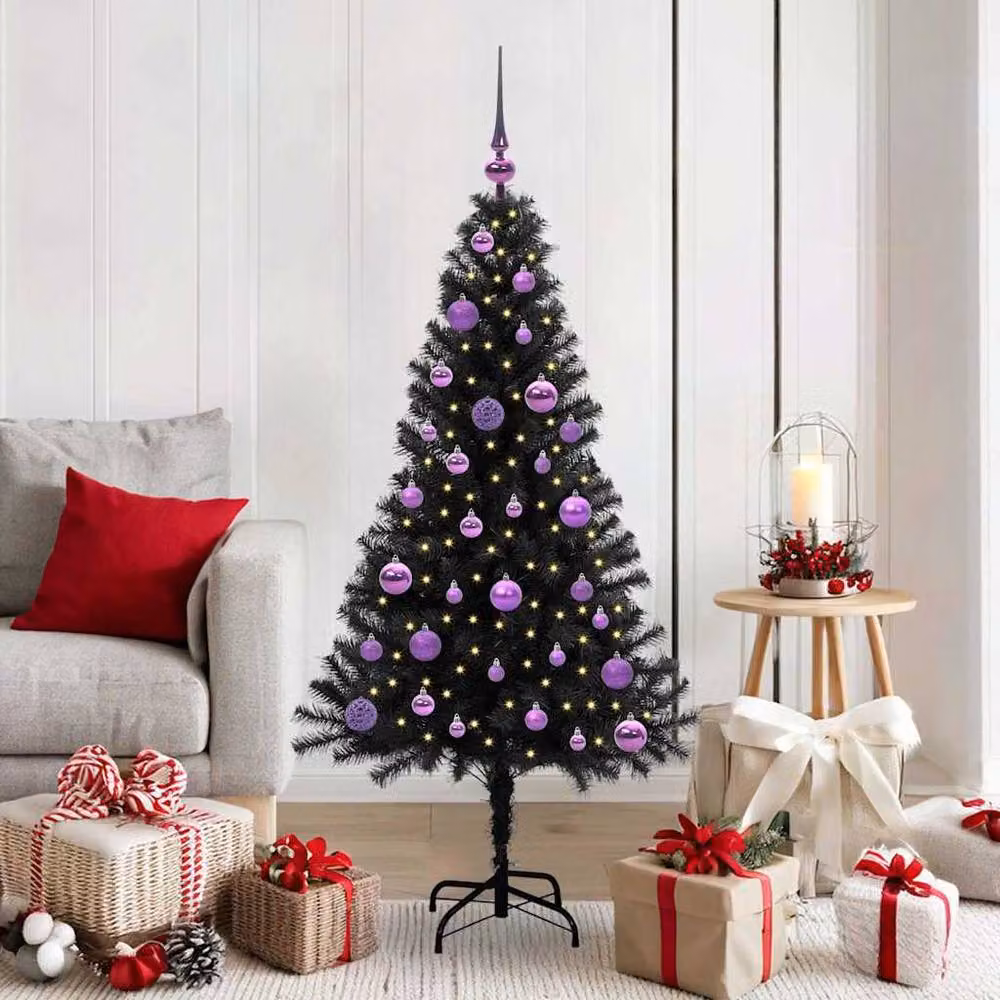 Berkfield Home Lush Christmas Tree with 150 LEDs and Stand, Black, Height: 150 cm – 2