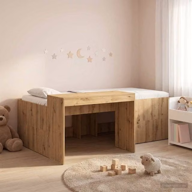 Berkfield Home Kids High Bed Frame with Desk in Artisan Oak Brown, W: 98.5 cm, L: 200 cm