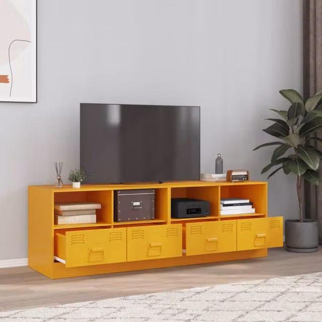 Berkfield Home Set of 2 Mustard Yellow Metal TV Cabinets, W/D/H: 67 x 39 x 44 cm – 1