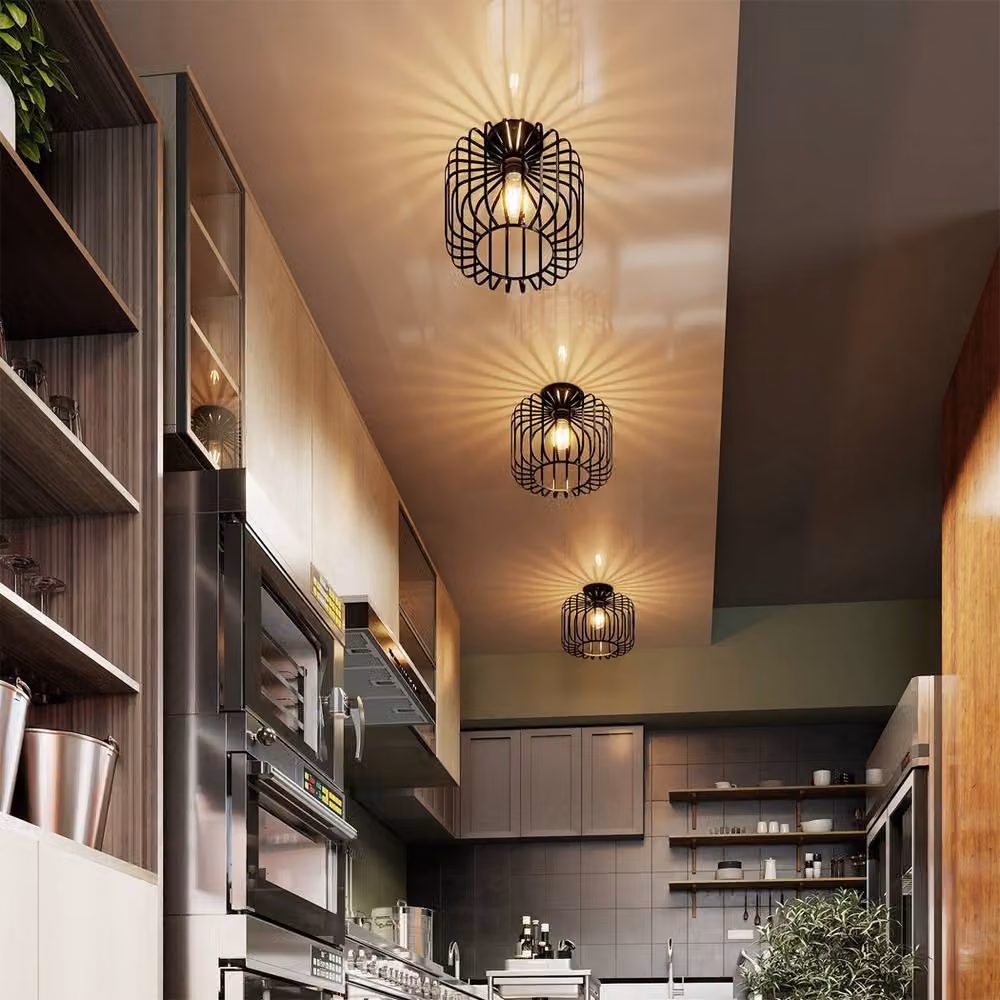 Emitto Industrial Metal Pendant Ceiling Light in Black with E27 Socket – 2