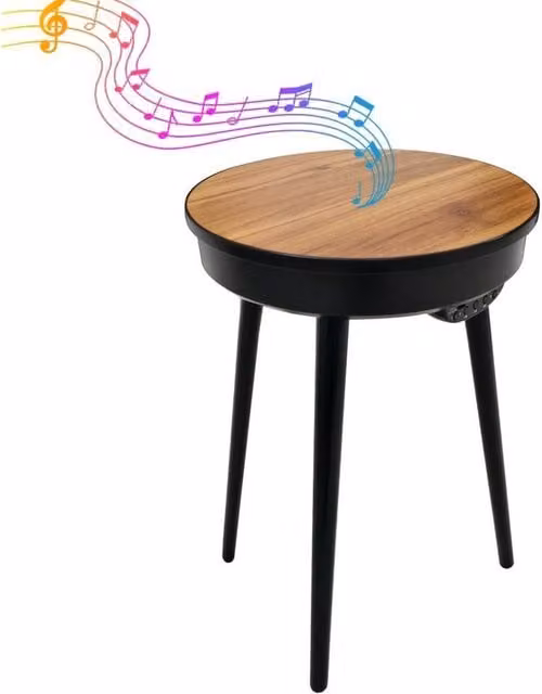 Kelvenix Round Side Table in Walnut and Black