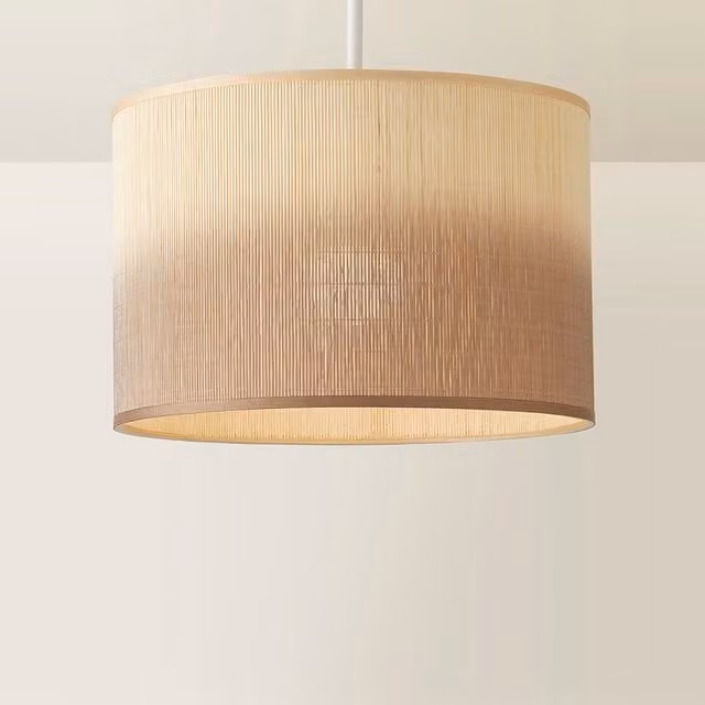 ValueLights Mollie Ombre Natural Bamboo Easy Fit Ceiling Drum Lamp Shade with LED Bulb in Brown and Beige