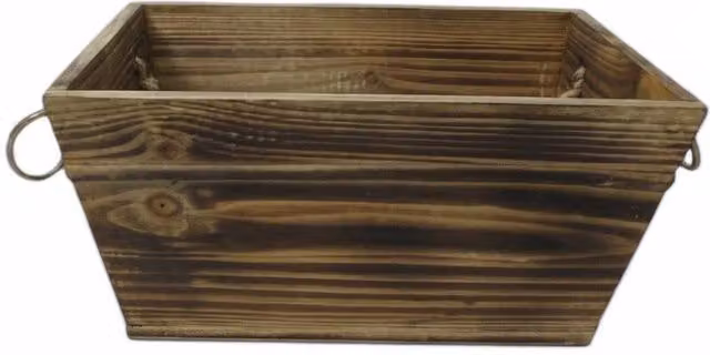 Four Candle Handcrafted Burntwood Wooden Trough Planter with Metal Handles, Brown, 28cm