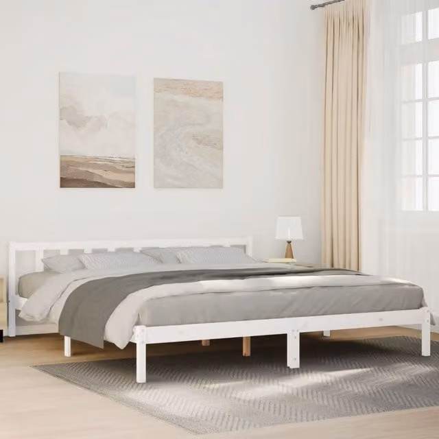 Berkfield Home Extra Long Solid Wood Pine Bed Frame, White, W/D/H: 180 x 210 cm