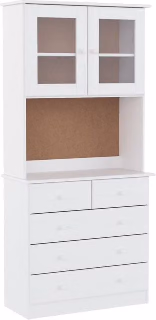 Berkfield Home ALTA Highboard in White Solid Wood Pine with Glass Doors, W/D/H: 77 x 35 x 165 cm