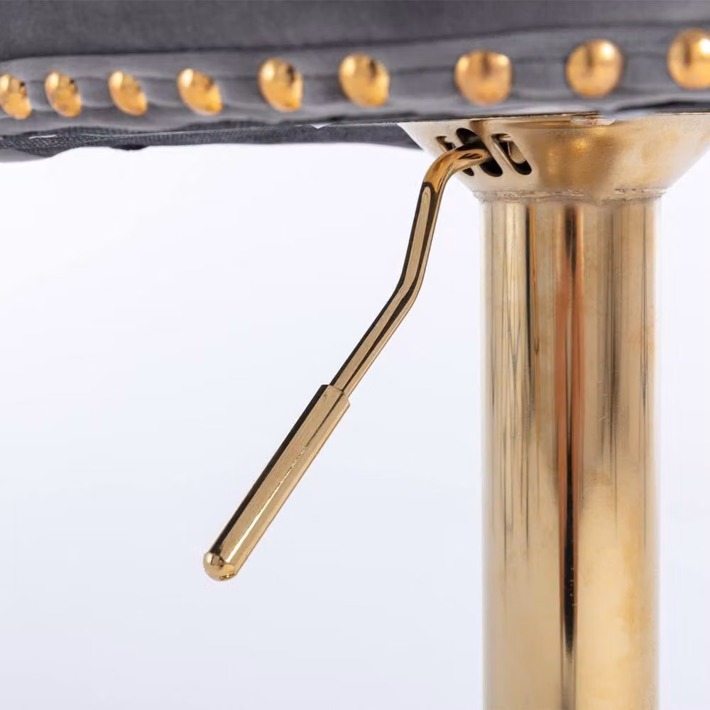 Modern Home Touch Set of 2 Grey Velvet Adjustable Swivel Bar Stools with Gold Metal Base – 4