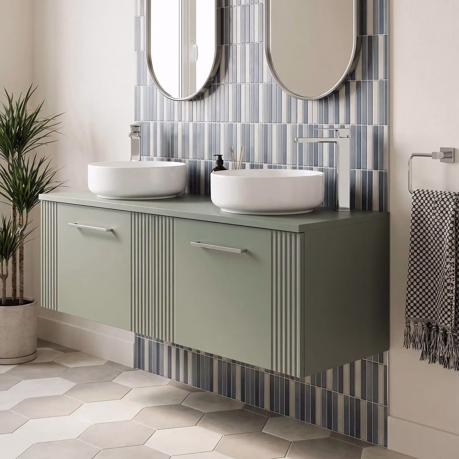 Balterley Wall Mounted Bathroom Vanity Unit with 2 Soft Close Drawers and Worktop, Green, W/D/H: 120.0 x 39.0 x 37.7 cm – 2