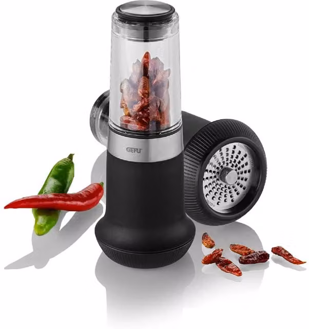 Gefu X-Plosion Chilli Mill with Airtight Lid in Black and Silver – 1