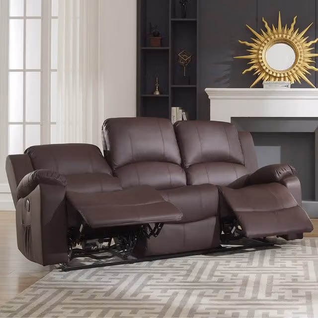 Artemis Home Glendale 3 Seat Electric Reclining Sofa in Brown with USB Charging and Synthetic Leather Upholstery