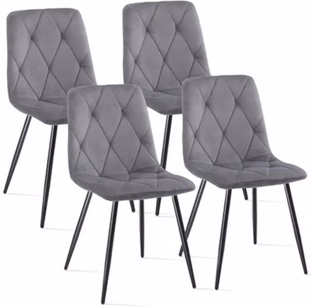 NESTLUNE Set of 4 Modern Grey Dining Chairs with Velvet or Synthetic Leather Upholstery – 1