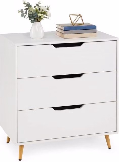 Costway Modern 3-Drawer Wooden Nightstand and Tall Chest of Drawers in White