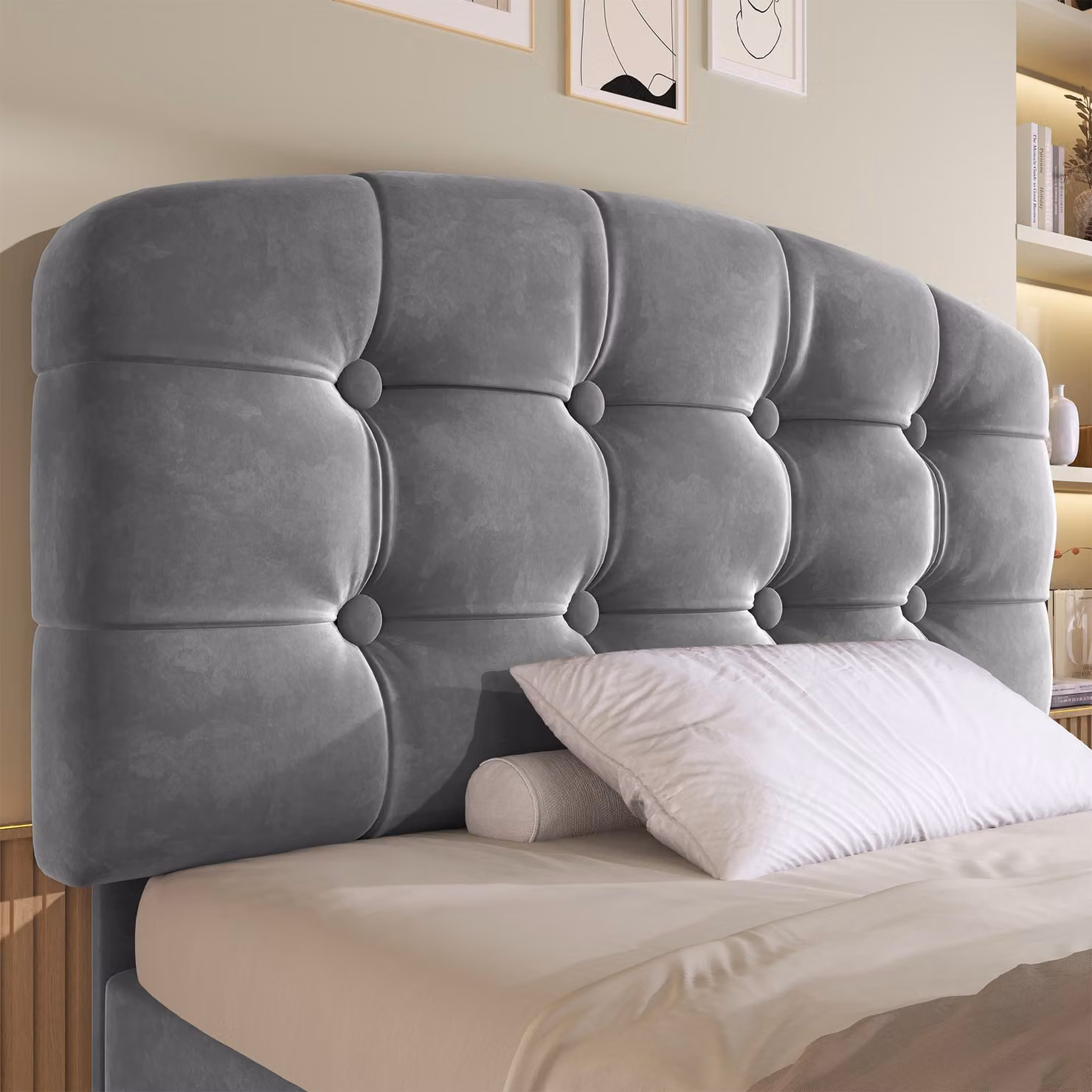 Aosom UK Grey Velvet Upholstered Single Bed Frame with Height-Adjustable Headboard and Built-in Drawers, W: 101 cm, D: 198 cm, H: 120 cm – 9