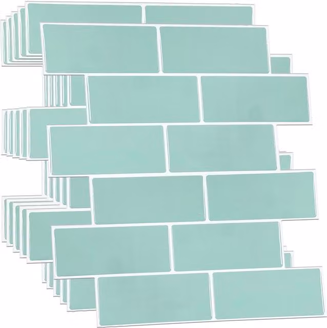 Walplus 24-Piece Green Glossy 3D Resin Tile Stickers for Kitchen and Bathroom Walls, 15 x 15 cm