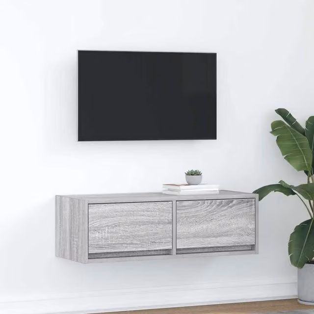 Berkfield Home Grey Sonoma Wall Mounted TV Cabinet W/D/H: 80 x 31 x 25.5 cm