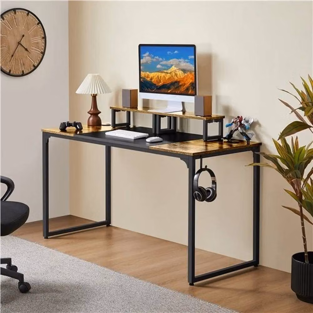 Kelvenix Computer Desk with Movable Monitor Stand in Brown and Black, W/D/H: 100 x 60 x 89.5 cm – 4