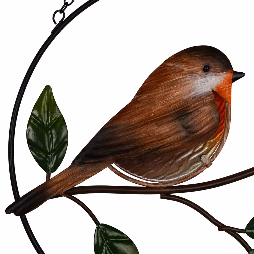 Widdop and Co Robin Hanging Windchime in Brown and Multicolour with Bird and Leaf Design, H 72 cm x W 26 cm x D 5 cm – 3