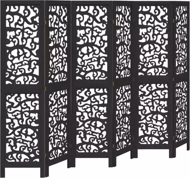 Berkfield Home 6-Panel Black Solid Paulownia Wood Room Divider
