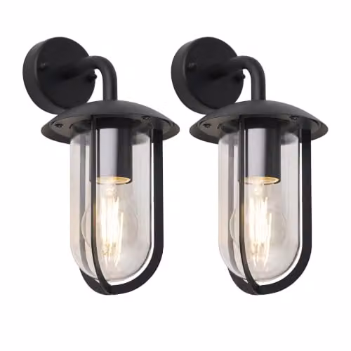 First Choice Lighting Bronty Set of 2 Black Outdoor Wall Lights with Transparent Glass – 5