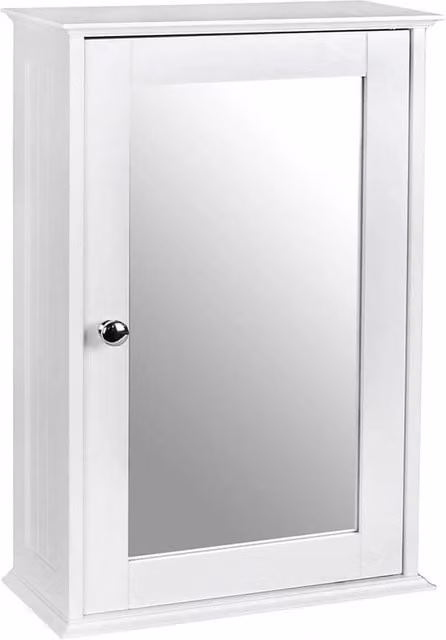 NESTLUNE White Wall Mounted Single Door Mirrored Bathroom Cabinet with Internal Shelves