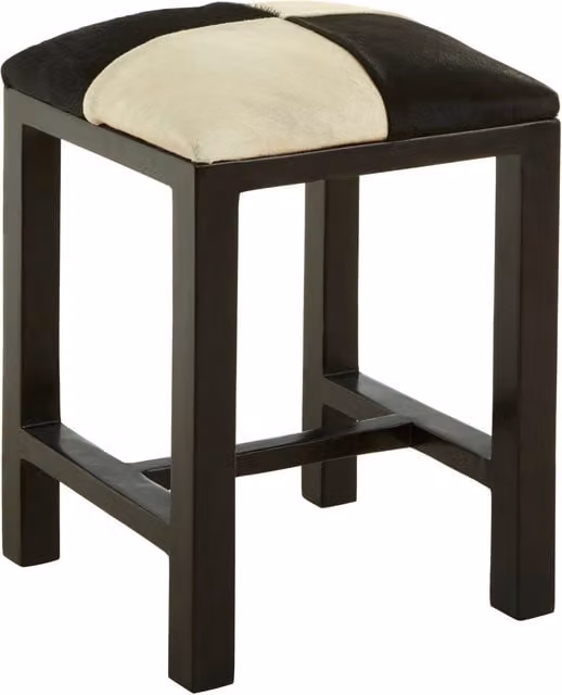 Orsina Black and White Checked Leather Bar Stool with Natural Teak Wood Frame – 1
