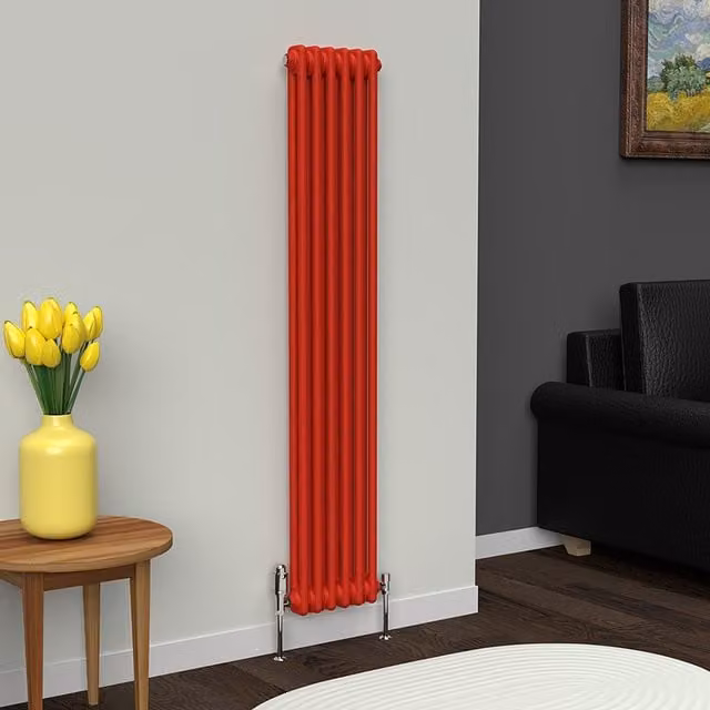 Lux Heat Vertical Coloured Column Radiator in Poppy Red, H 150 cm x W 29 cm