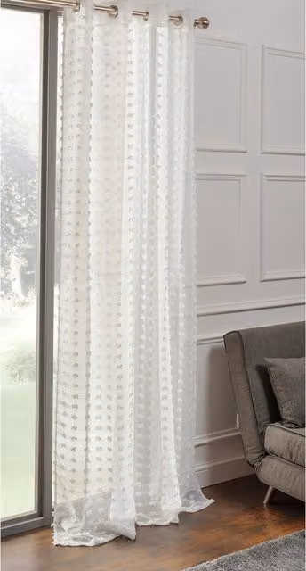 Divante White and Silver Fabric Panel Curtain with Eyelets