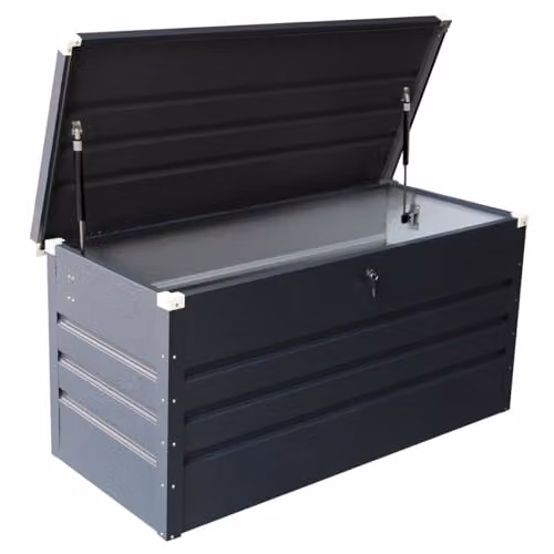 Charles Bentley Metal Garden Storage Chest in Grey with Lock and Soft Close Lid, W/D/H: 132 x 62 x 61 cm – 1