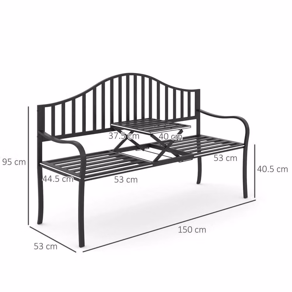 EONLION 2 Seater Modern Metal Garden Bench in Matt Black, Width: 100 cm – 2
