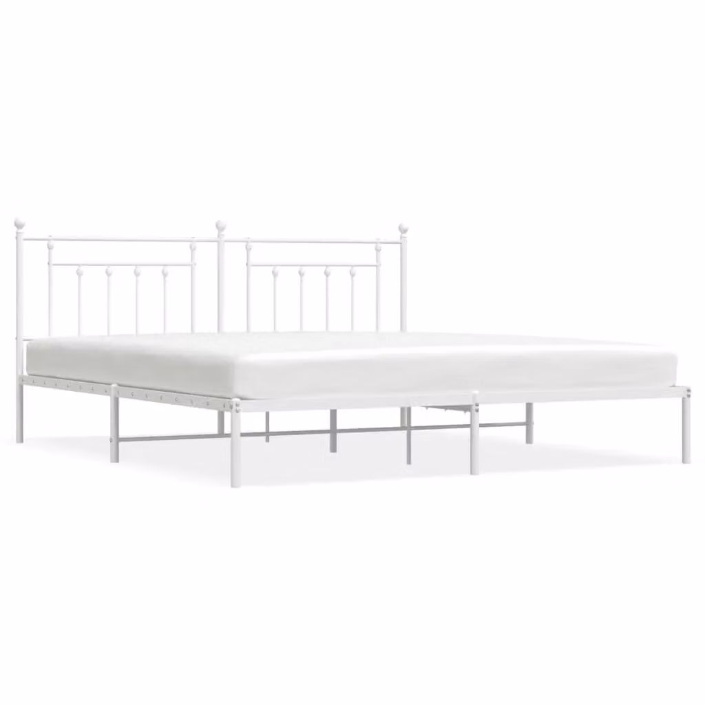 Berkfield Home Metal Bed Frame with Headboard in White, 200 x 200 cm – 2