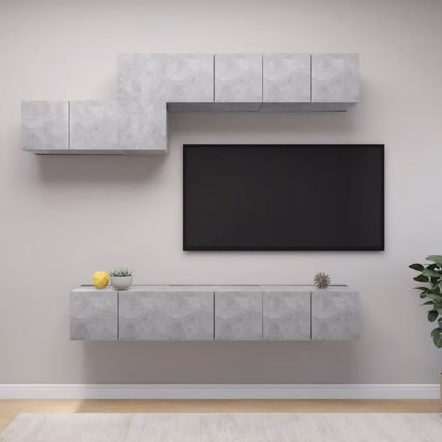 Berkfield Home 7 Piece Modern Living Room TV Cabinet Set in Matt Concrete Grey MDF