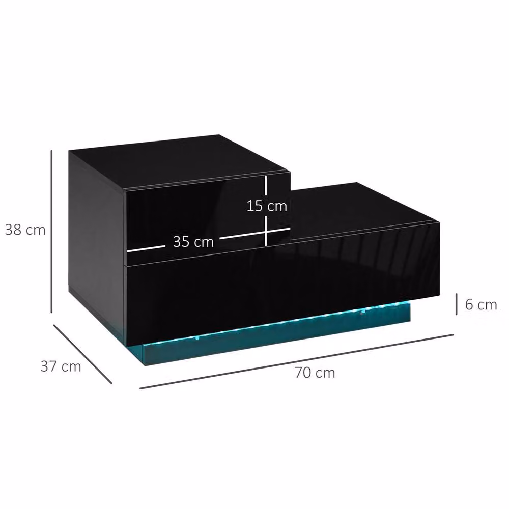 STILVORA Black Glossy Bedside Table with 2 Drawers and Integrated LED Lighting – 4