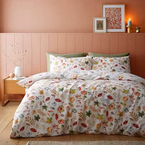 Catherine Lansfield Autumn Pumpkins Reversible King Duvet Cover Set with Pillowcases, Orange and Multicolour, W/D/H: 220 x 180 x 220 cm – 1
