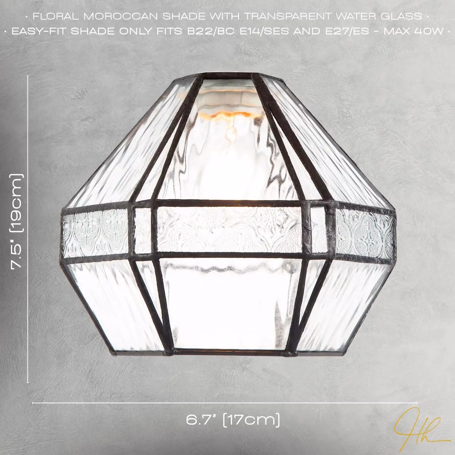 Happy Homewares Vintage Classic Bronze Pendant Shade with Moroccan and Water Glass in Clear – 2
