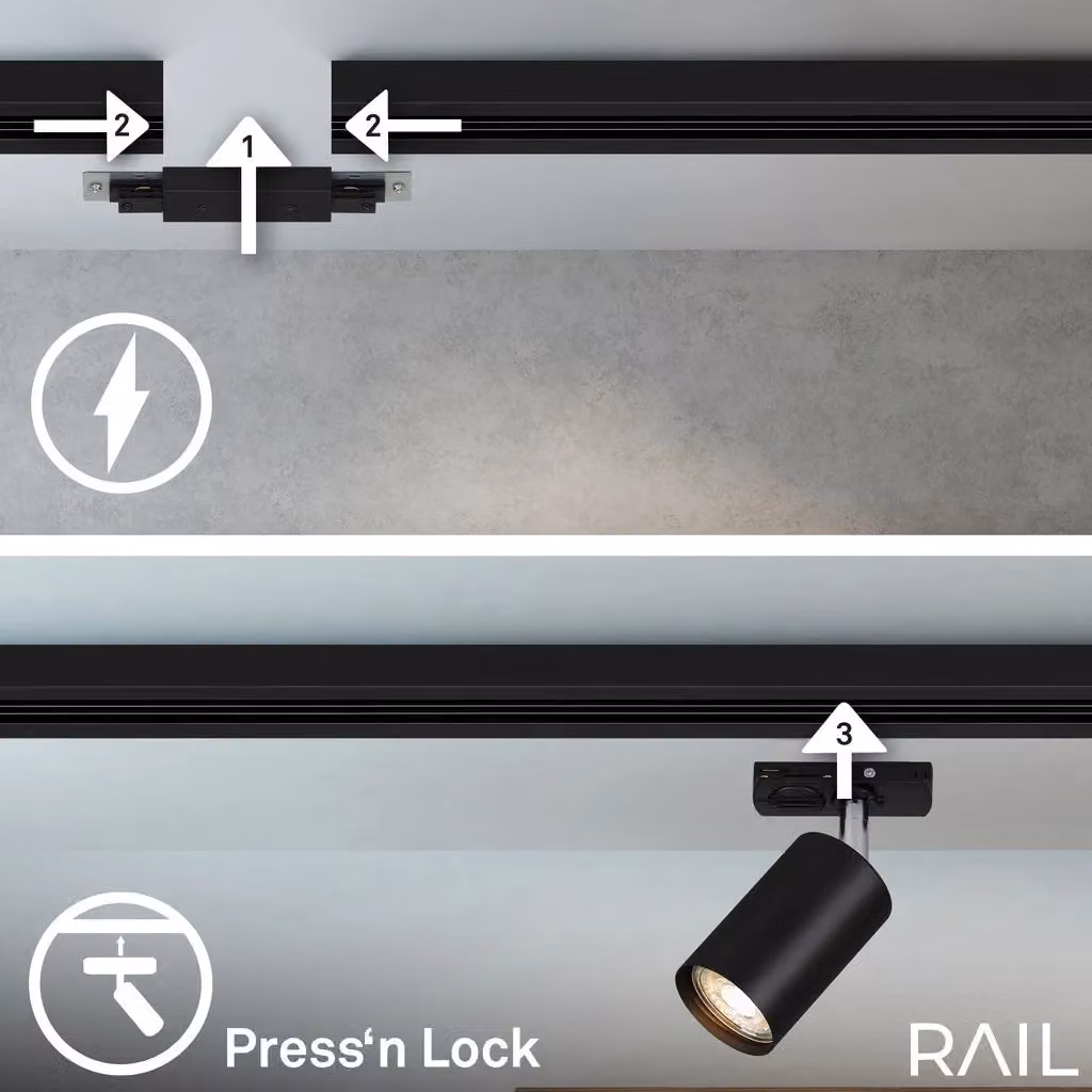 Briloner Black LED Rail System Starter Set with 4xGU10 Sockets (Max 9W) – 3