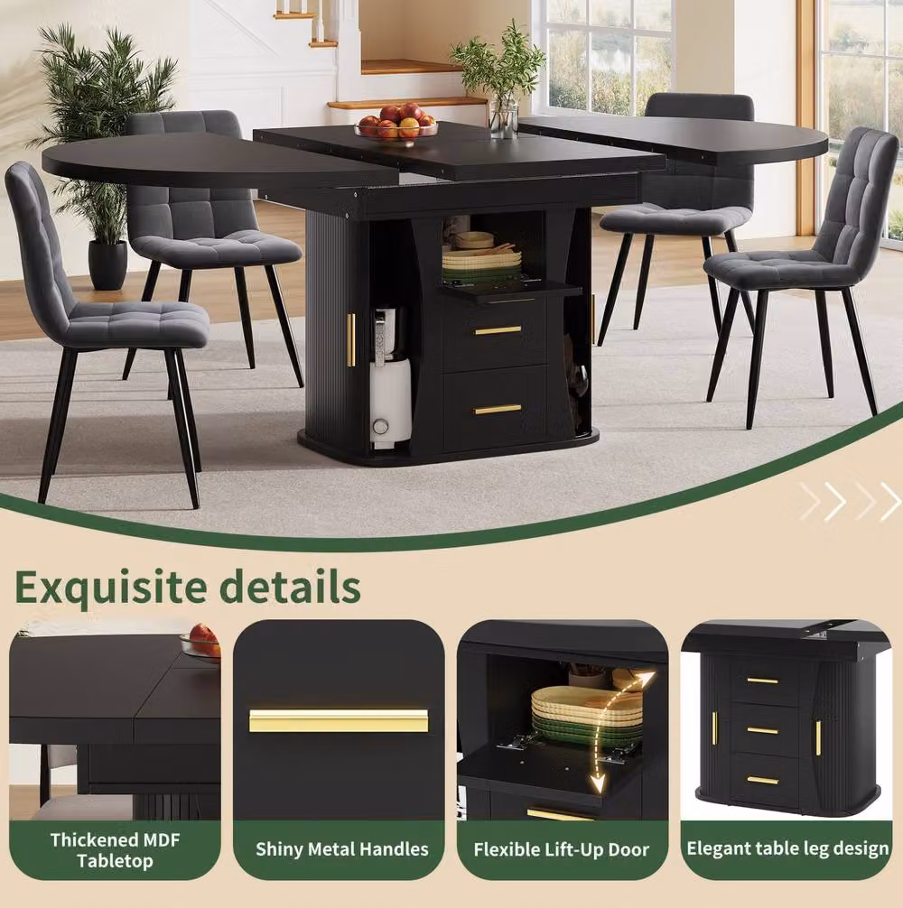 STILVORA Extendable Side Table with Storage and Lift Mechanism in Black – 8