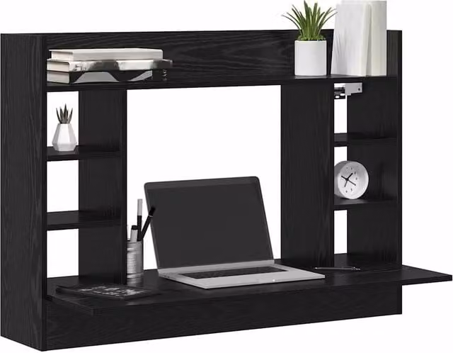 Berkfield Home Modern Wall-Mounted Writing Desk in Black Oak, W/D/H: 105 x 48 x 75 cm