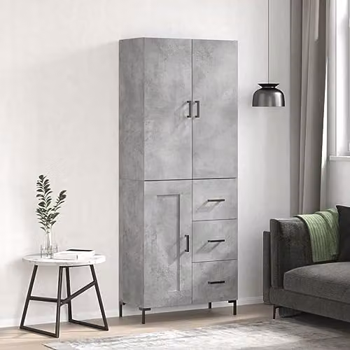 vidaXL Modern Highboard Sideboard in Concrete Grey Engineered Wood with Drawers and Doors – 2