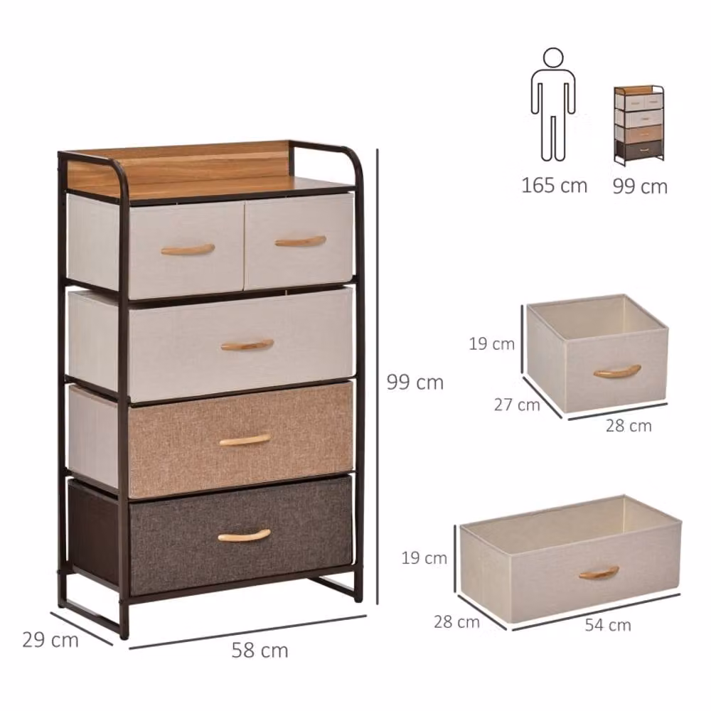 STILVORA 5-Drawer Chest of Drawers with Steel Frame and MDF Top in Brown – 2