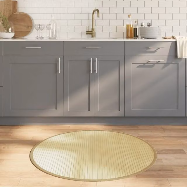 Berkfield Home Round Bamboo Rug in Beige, Diameter: 100 cm – 1