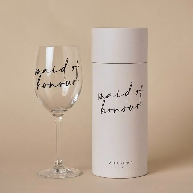 Amore by Juliana Maid of Honour Wedding Gift Wine Glass in Clear with Black Text
