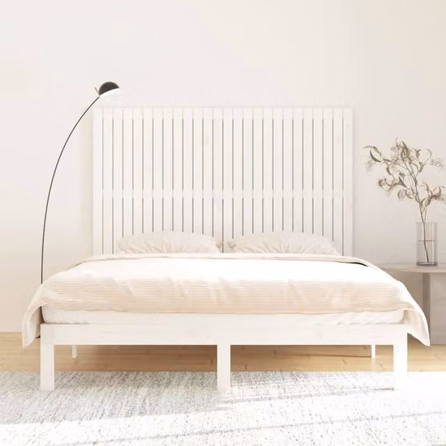 Berkfield Home White Solid Wood Pine Wall Headboard W: 166 cm, D: 3 cm, H: 110 cm